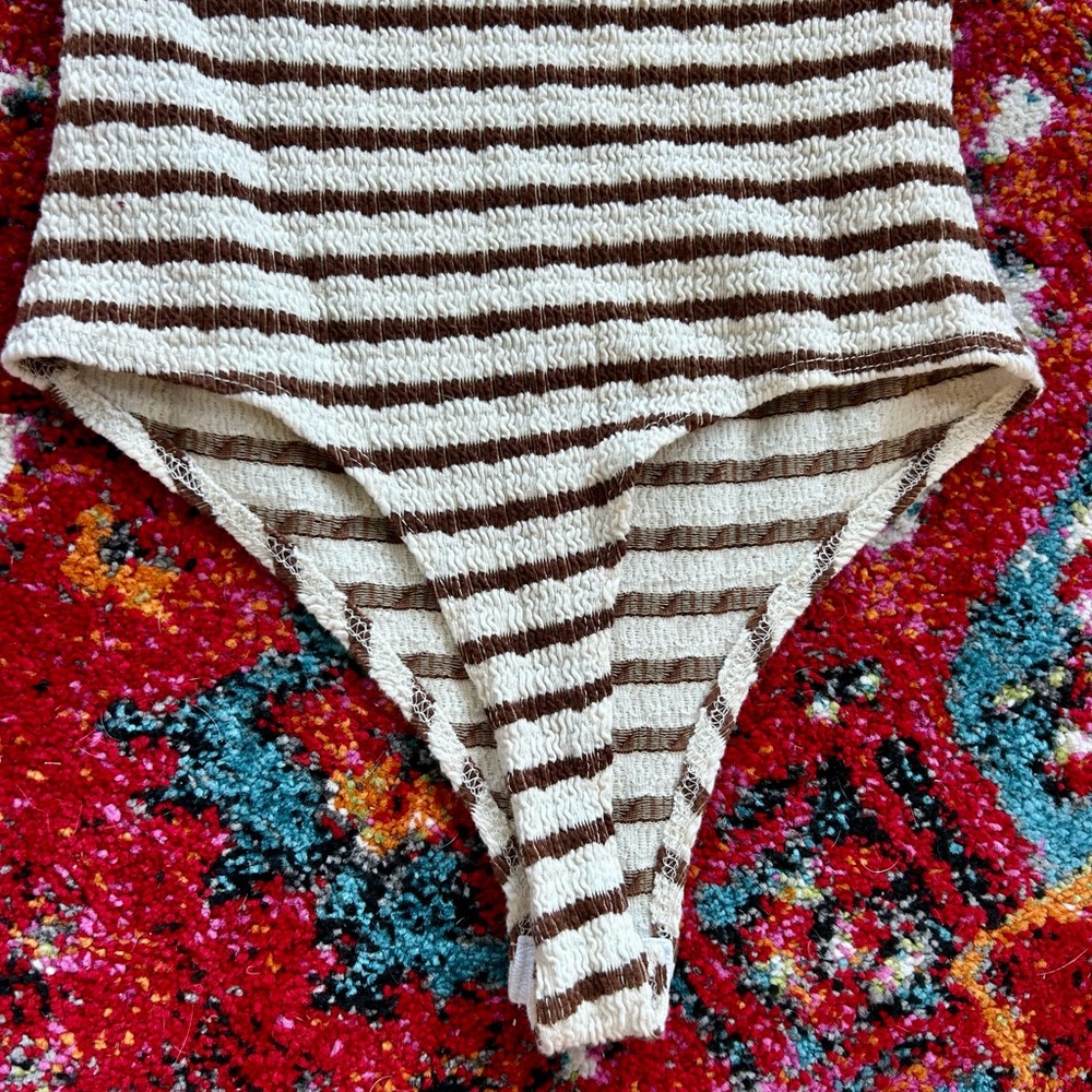 Striped Brown and White Bodysuit - Picture 3 of 5